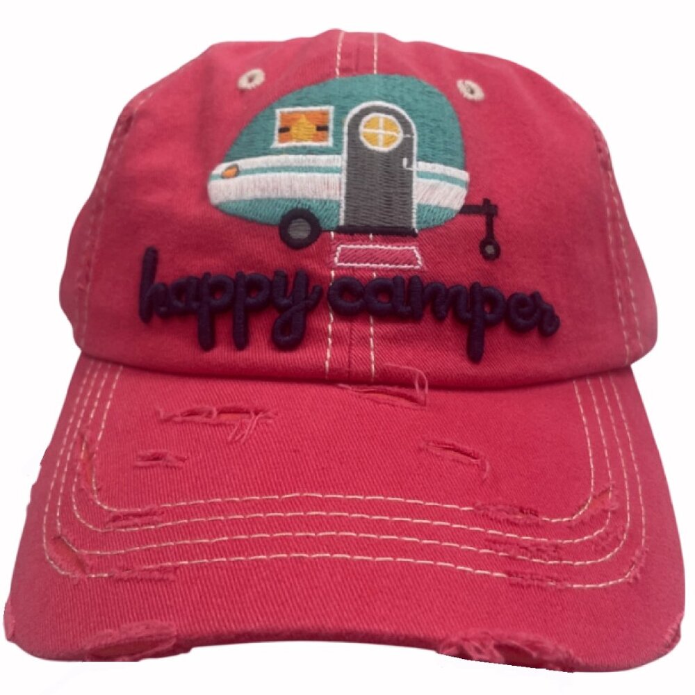 Happy Camper RV Embroidered Distressed Style Cap Hat NEW Fast Ship